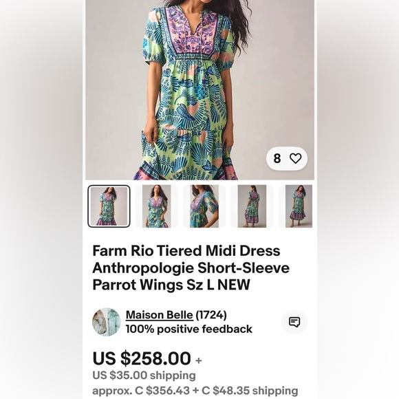Rare!!! Anthropologie NWT Farm Rio Short-Sleeve Tiered A-Line Midi Dress size S. - Picture 3 of 13